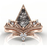 Sterling Silver 10K 14K 18K Personalized Engraved 2CT Natural Black Rutilated Quartz Engagement Ring Set