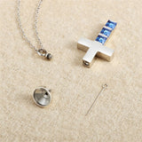Stainless Steel Personalized Engraved Birthstone Cross Urn Necklace