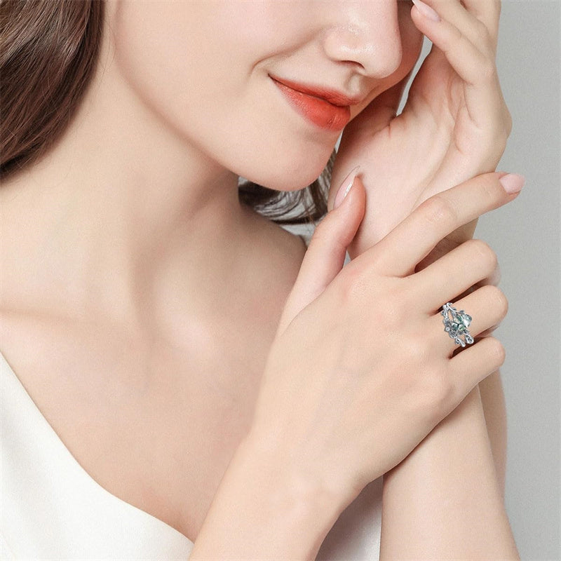 Sterling Silver Natural Moss Agate Blue Sandstone Opal Set Ring