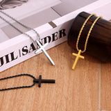 Sterling Silver Cross Pendant Necklace with Stainless Steel 2.0mm Rope Chain