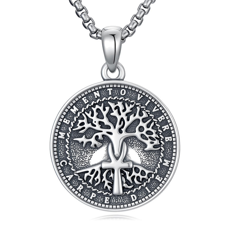 Sterling Silver Memento Mori Gothic Skull Amulet Pendant Necklace for Men