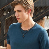 Sterling Silver Layered Cross Necklace for Men with Stainless Steel Cuban Link Rope Chain