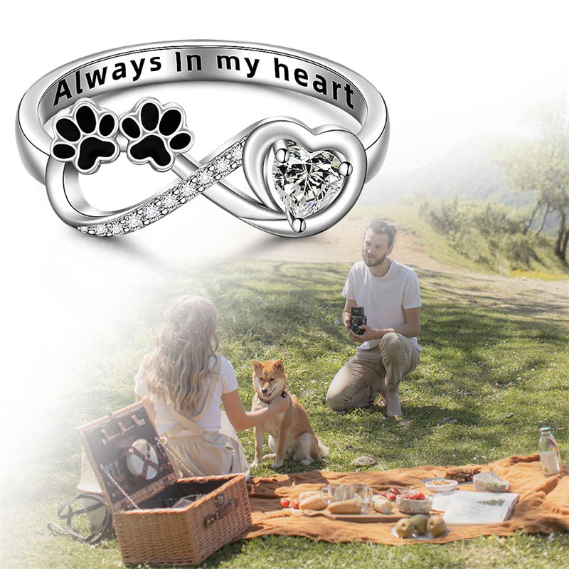 Sterling Silver Paw Print Animal Ring Engraved With Always in My Heart