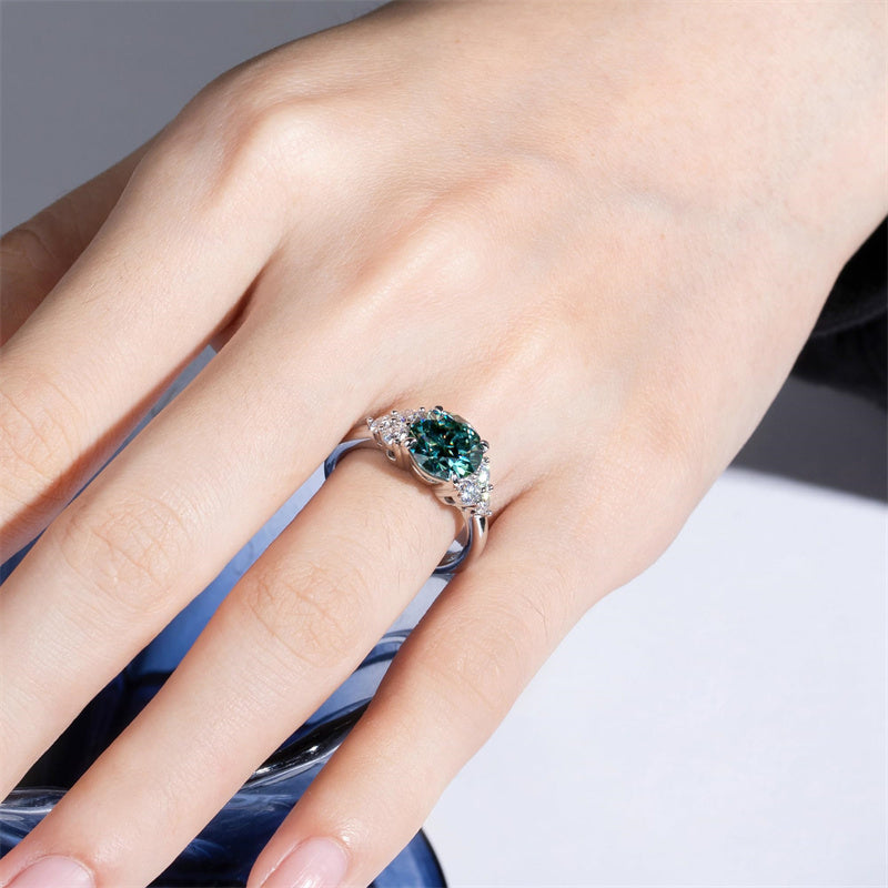 Sterling Silver 4.2 cttw Green Orange Red Moissanite Wedding Band Ring Set