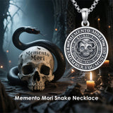 Sterling Silver Memento Mori Gothic Skull Amulet Pendant Necklace for Men