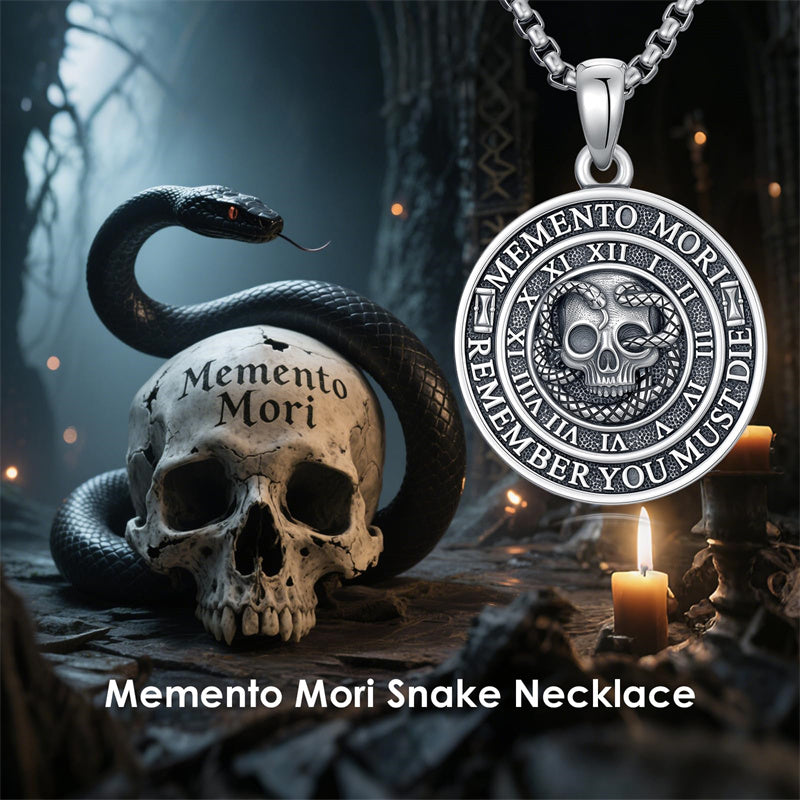 Sterling Silver Memento Mori Gothic Skull Amulet Pendant Necklace for Men