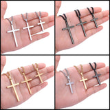 Sterling Silver Cross Pendant Necklace with 3.0mm Stainless Steel Cuban Chain