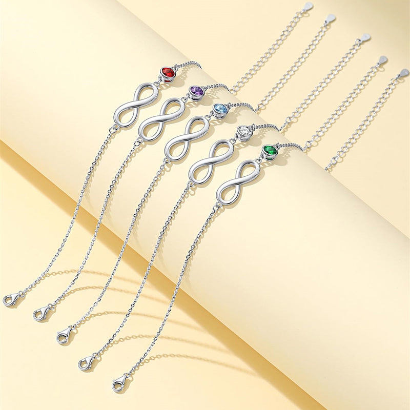 Sterling Silver Endless Love Symbol Birthstone Single Layer Anklet