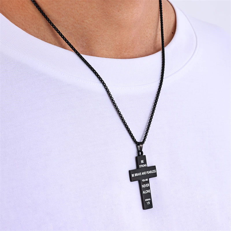 Stainless Steel Inspirational Bible Verse American Flag Cross Pendant Necklace