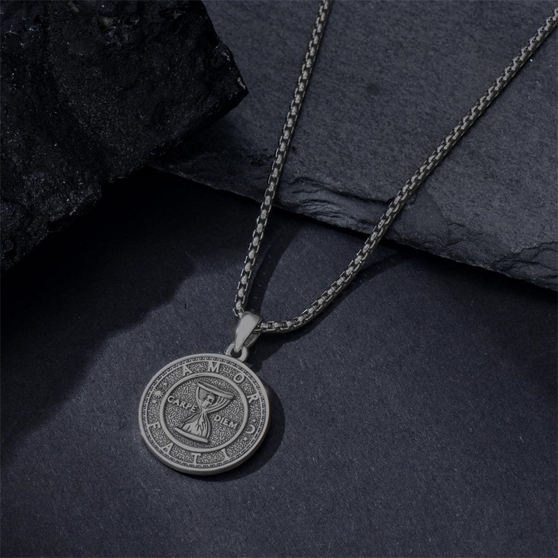 Sterling Silver Memento Mori Gothic Skull Amulet Pendant Necklace for Men