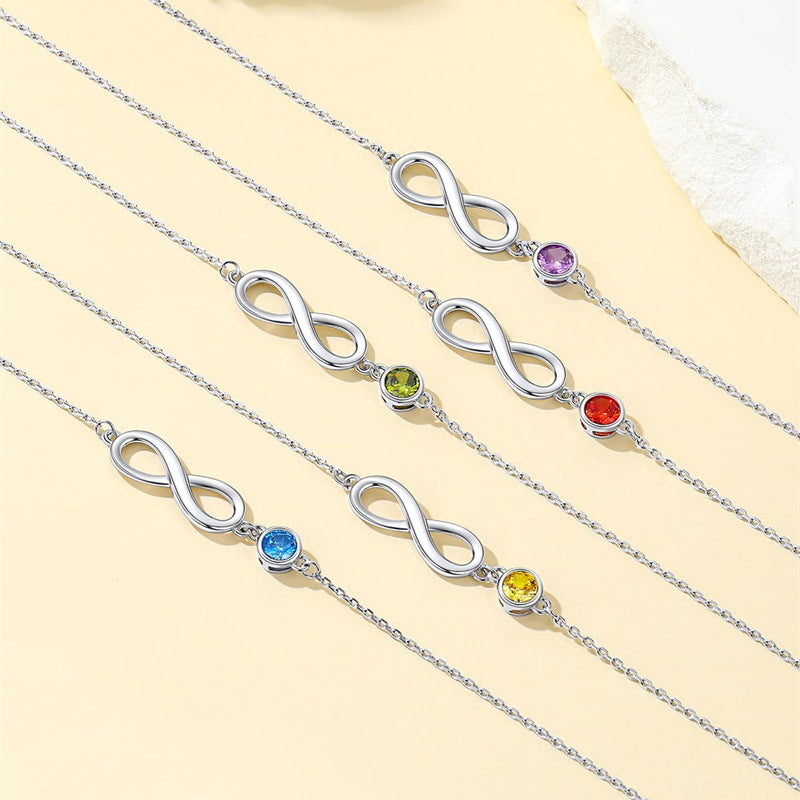 Sterling Silver Endless Love Symbol Birthstone Single Layer Anklet