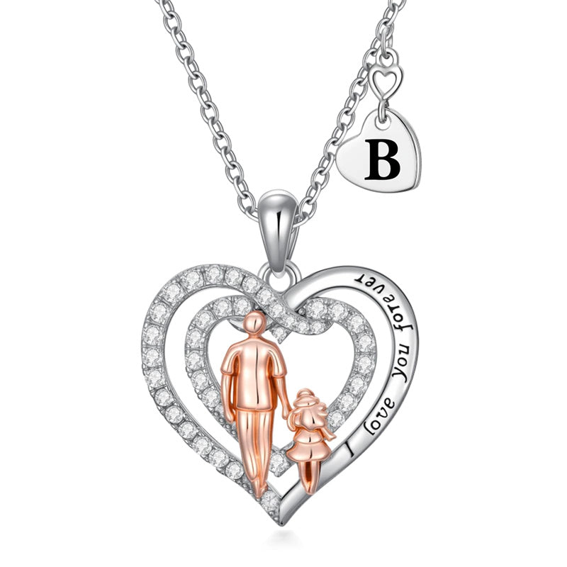 Sterling Silver Initial Father-Daughter Pendant Necklace Engraved with I Love You Forever