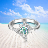 Sterling Silver Turtle Abalone Shell Ocean Wave Ring