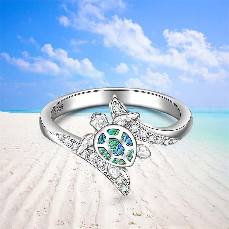 Sterling Silver Turtle Abalone Shell Ocean Wave Ring