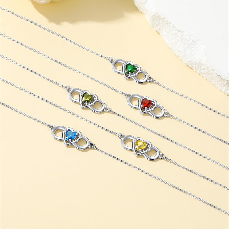 Sterling Silver Endless Love Symbol Birthstone Single Layer Anklet