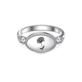 Sterling Silver Personalized Birth Flower Ring Wildflower Nature Ring