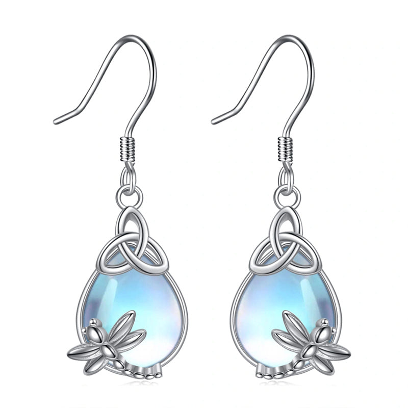 Sterling Silver Moonstone Dragonfly Animal Earrings