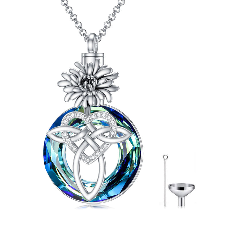12 Birth Month Flower Cremation Jewelry for Ashes Celtic Knot Heart Ashes Memorial Keepsake Urn Necklace Circle Crystal