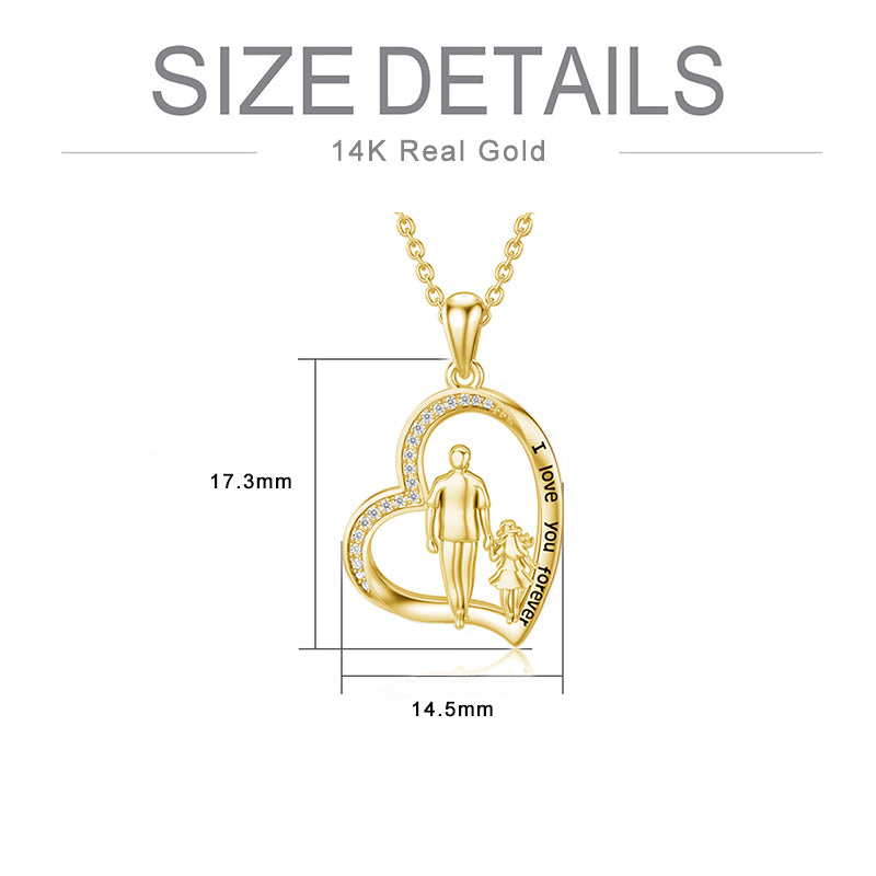 10K 14K 18K Gold Father Daughter Heart Pendant Necklace For Gift