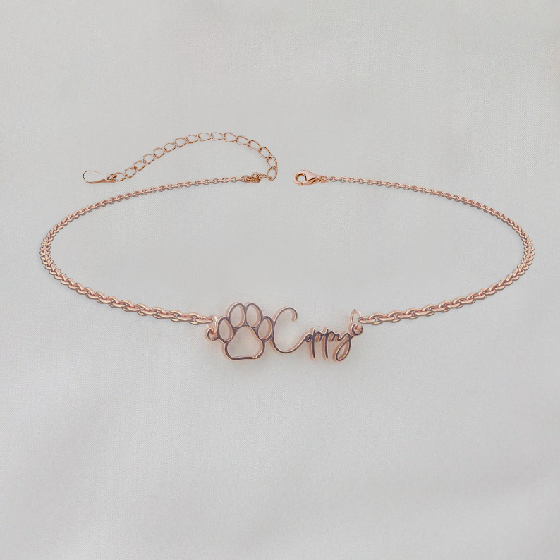 Sterling Silver Personalized Name Dog Paw Pendant Necklace