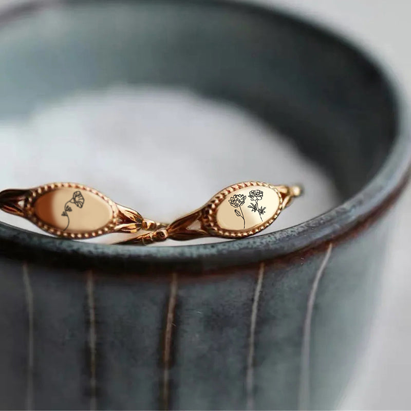 Sterling Silver Personalized Birth Month Flower Nature Ring