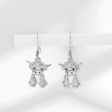 Sterling Silver Highland Cow  Dangle Earrings