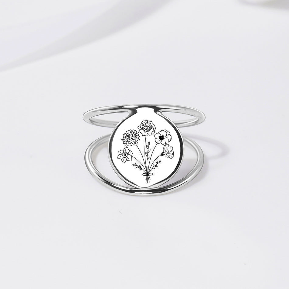 Sterling Silver Personalized Birth Flower Ring