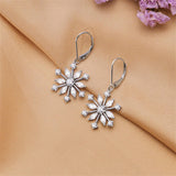 Sterling Silver CZ Snowflake Leverback Earrings