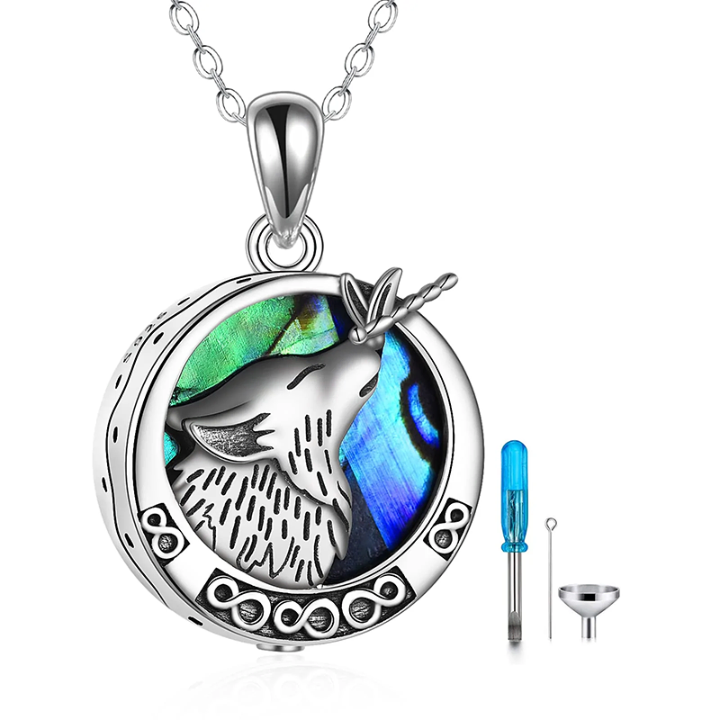 Sterling Silver Wolf Urn Necklace for Ashes With Engraved