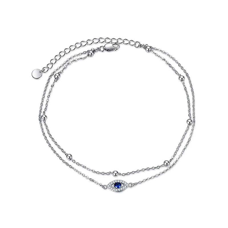 Sterling Silver Evil Eye Multi-layered Anklet