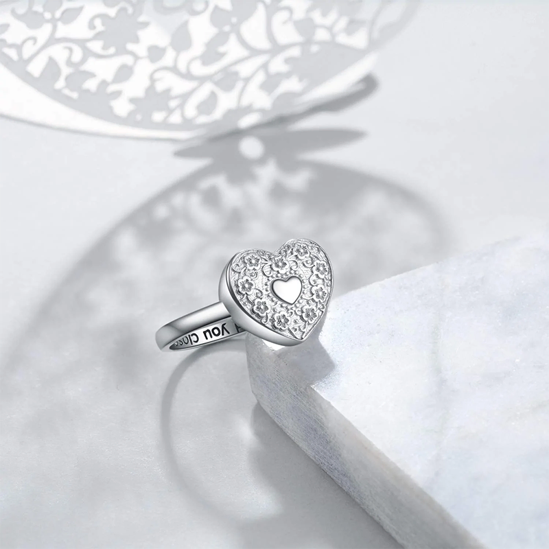 Sterling Silver Heart Urn Rings for Ashes Keepsake With Engraved