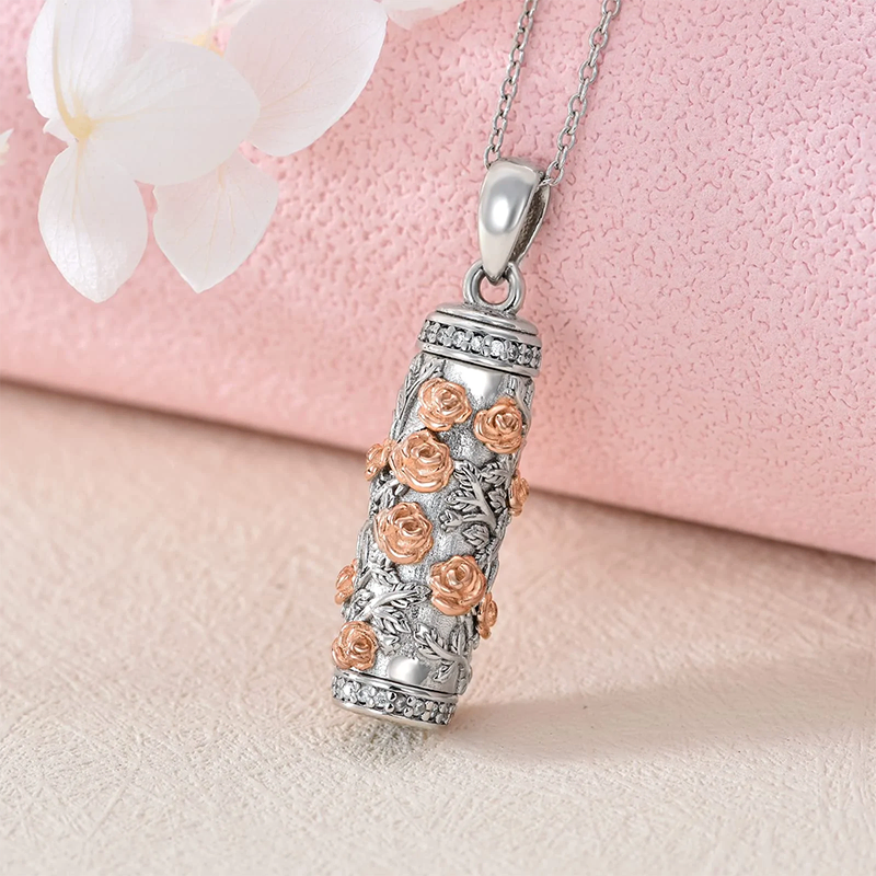 Sterling Silver Rose Flower Urn Necklace for Ashes