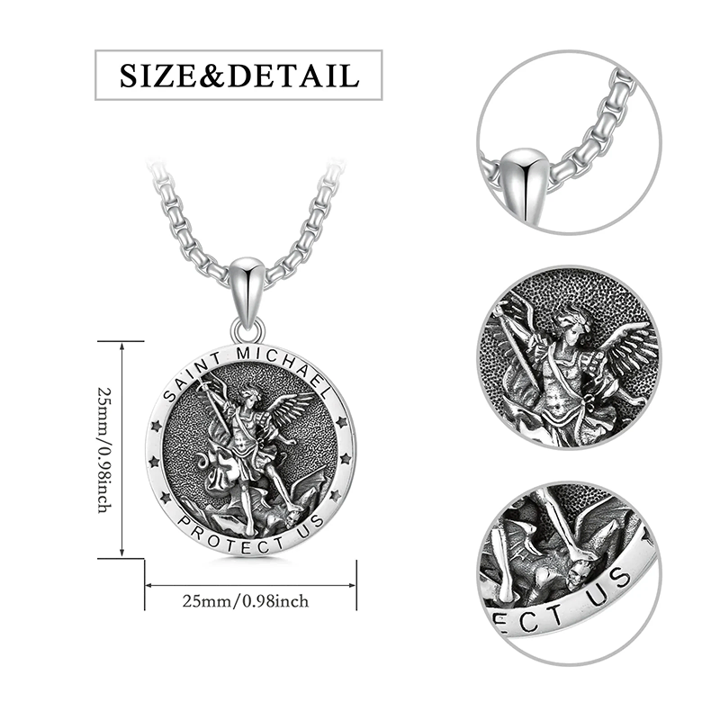 Sterling Silver St Michael St Christopher Pendant Necklace for Men