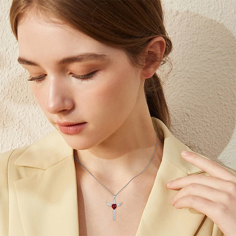 Sterling Silver Heart Birthstone Cross Urn Necklaces for Ashes