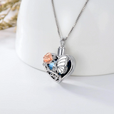 Sterling Silver Blue Heart Crystal Butterfly Urn Necklace for Ashes With Engraved