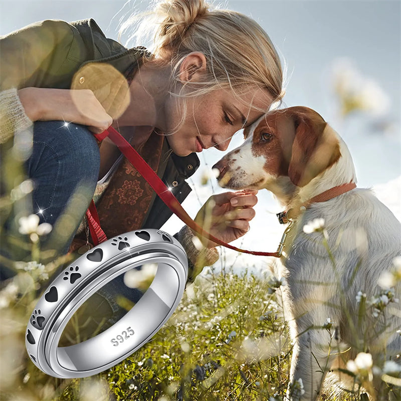Sterling Silver Cat Pet Paw Turtle Bunny Cross faith heart Stress Relieving Spinner Ring