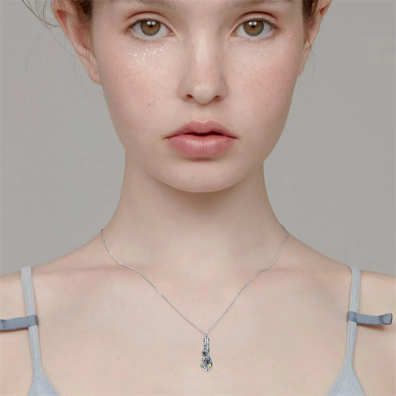 Sterling Silver Crystal Rose Sunflower Flower Urn Necklace for Ashes