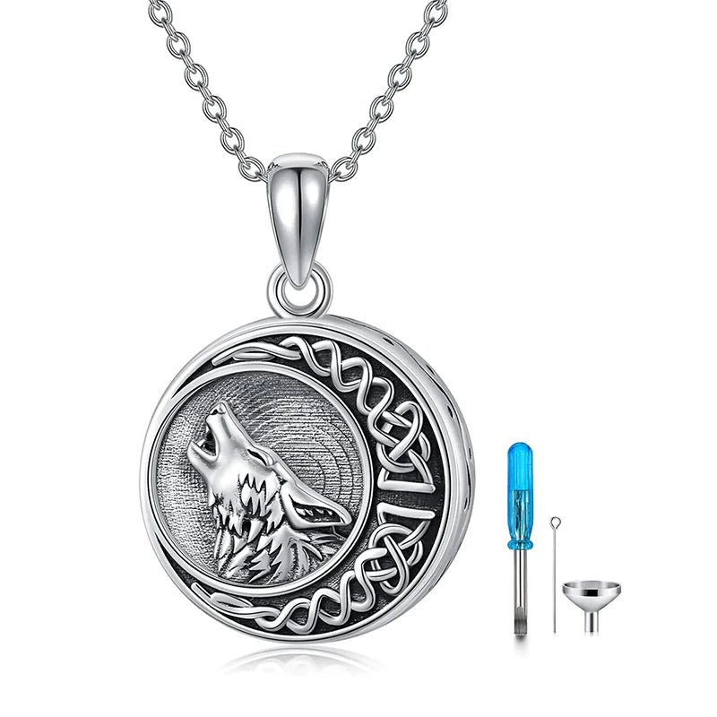 Sterling Silver Wolf Urn Necklace for Ashes With Engraved