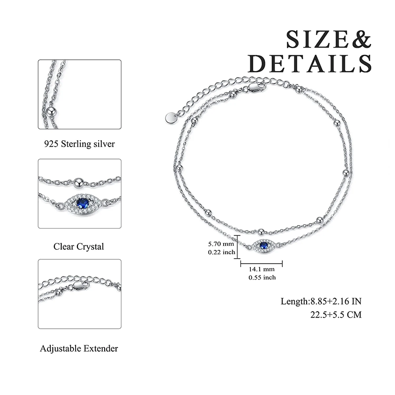 Sterling Silver Evil Eye Multi-layered Anklet