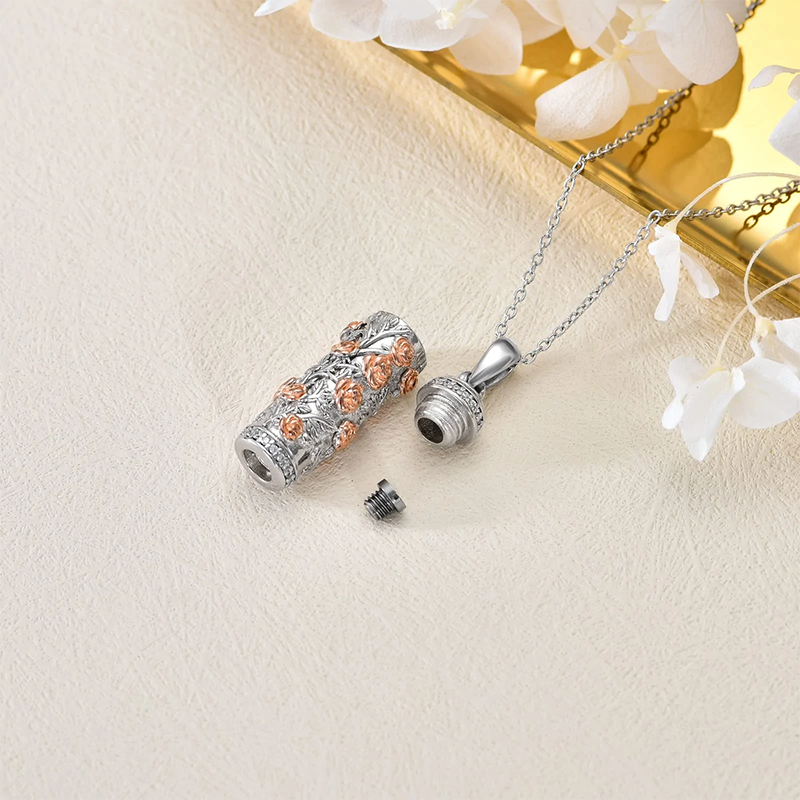 Sterling Silver Rose Flower Urn Necklace for Ashes