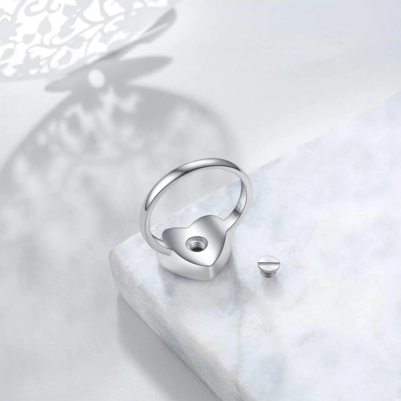 Sterling Silver Heart Urn Rings for Ashes Keepsake With Engraved