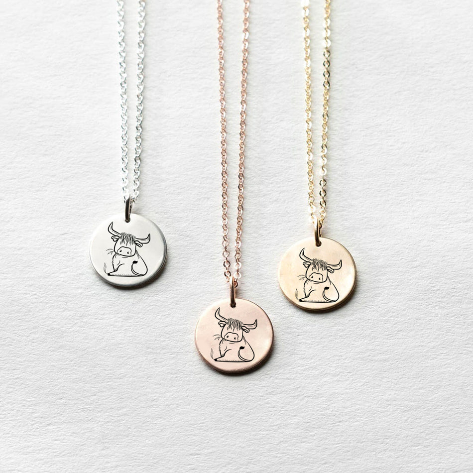 Sterling Silver Highland Cow Pendant Necklace