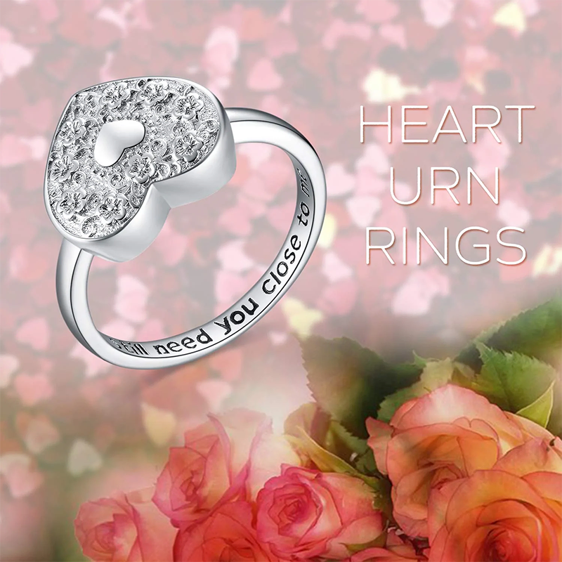 Sterling Silver Heart Urn Rings for Ashes Keepsake With Engraved