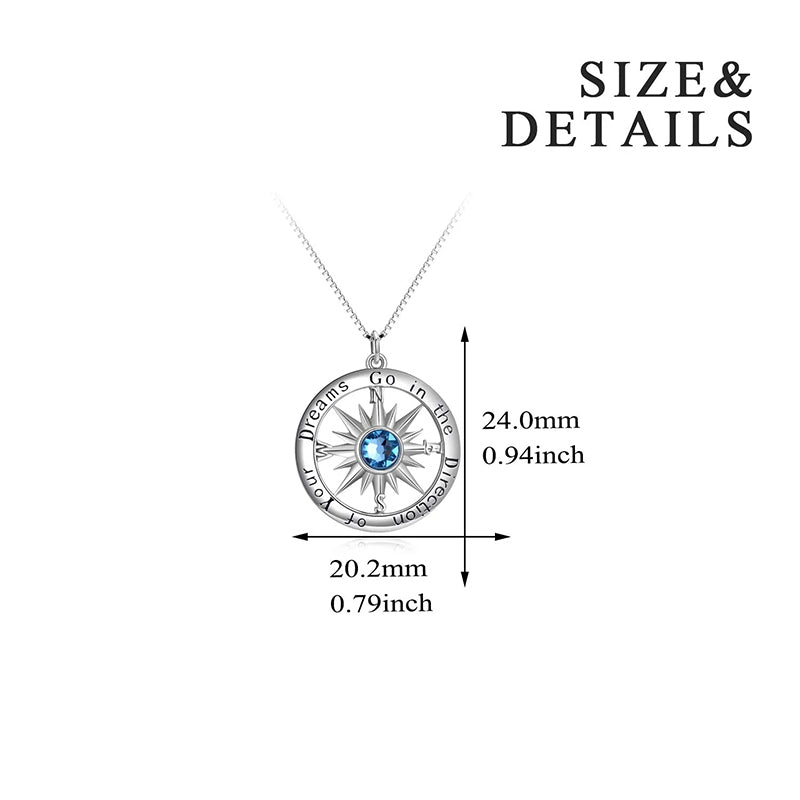 Sterling Silver Cubic Zirconia Compass Pendant Necklace With Engraved