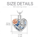 Sterling Silver Blue Heart Crystal Butterfly Urn Necklace for Ashes With Engraved