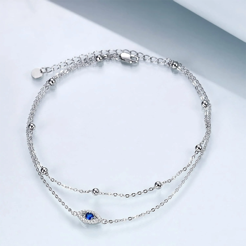 Sterling Silver Evil Eye Multi-layered Anklet