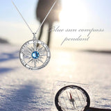 Sterling Silver Cubic Zirconia Compass Pendant Necklace With Engraved