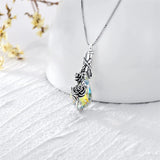 Sterling Silver Crystal Rose Sunflower Flower Urn Necklace for Ashes