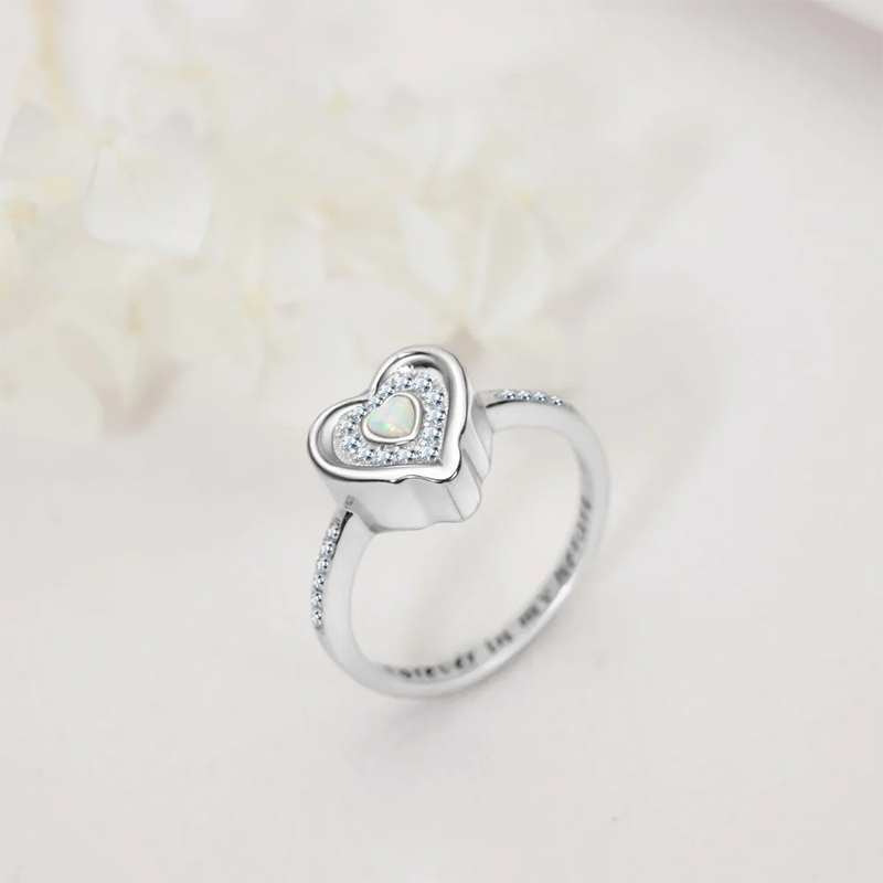 Sterling Silver Lab Opal Heart Urn Ring for Ashes Engraved With  Forever In My heart