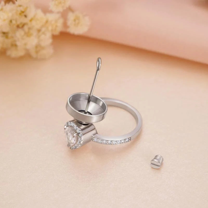 Sterling Silver Teardrop CZ Urn Rings for Ashes